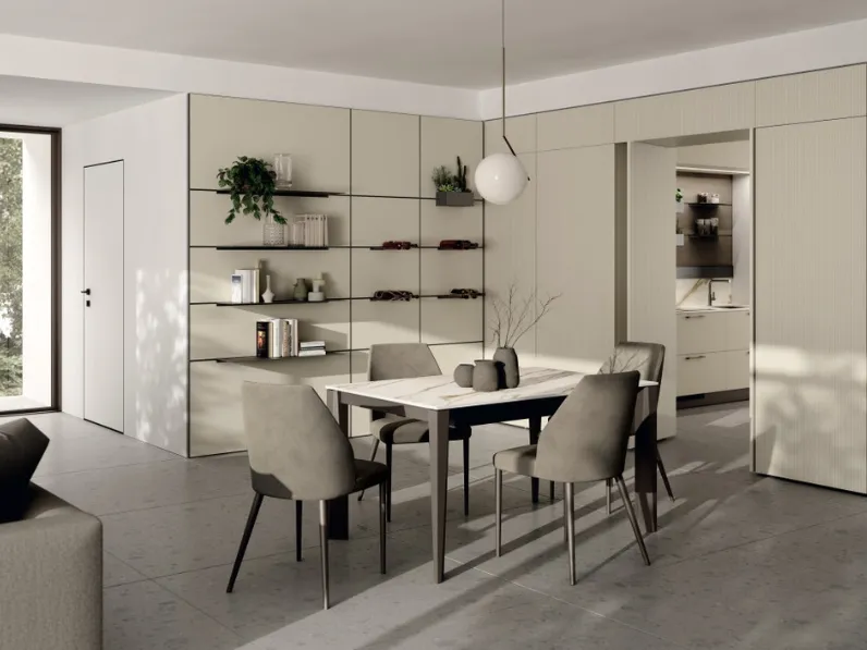 Libreria Living Moda Strips Urban Gold in laminato e acciaio di Scavolini