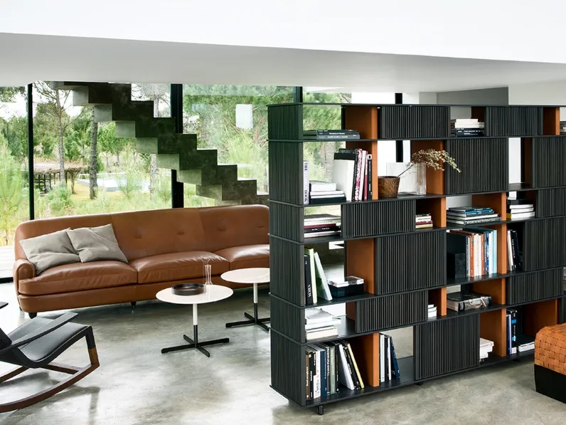 Libreria divisoria Lloyd in legno e cuoio di Poltrona Frau