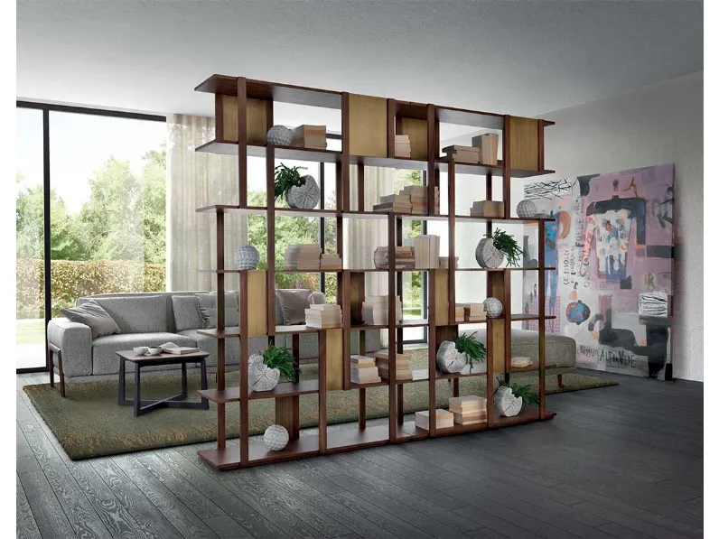 Libreria divisoria bifacciale autoportante e modulare in legno Noce Canaletto Marila di Pacini e Cappellini