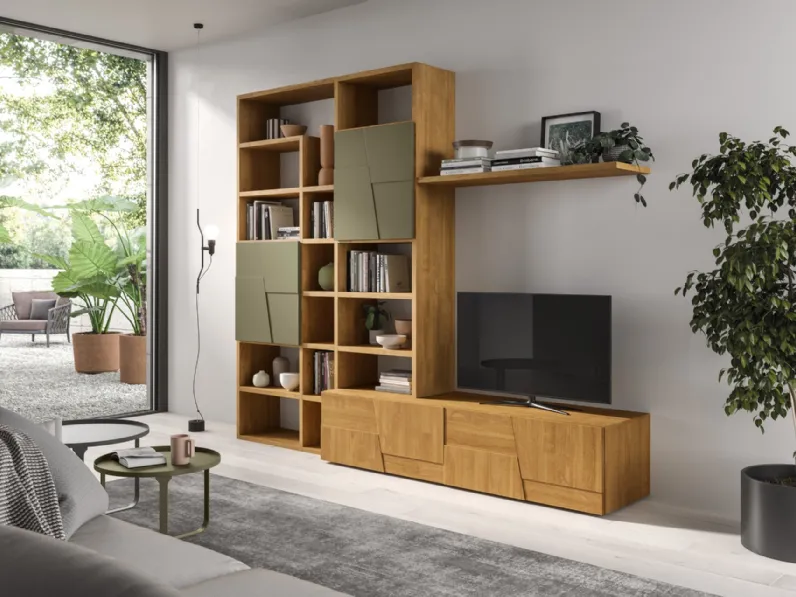 Libreria a muro in legno e laccato Mixer 01A di FGF Mobili