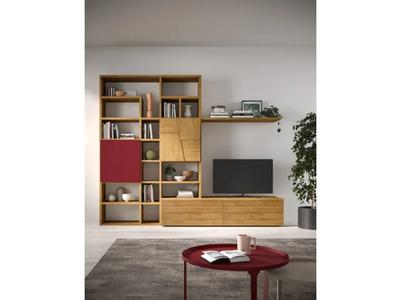 Libreria a muro in legno e laccato Mixer 01B di FGF Mobili