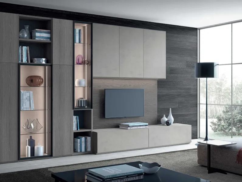 Libreria Mood 08 in Rovere Grigio e Argilla di Astor Mobili