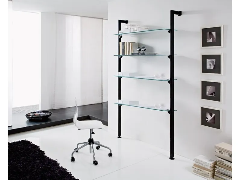 Libreria OK 110 W in alluminio con ripiani in vetro di Domitalia