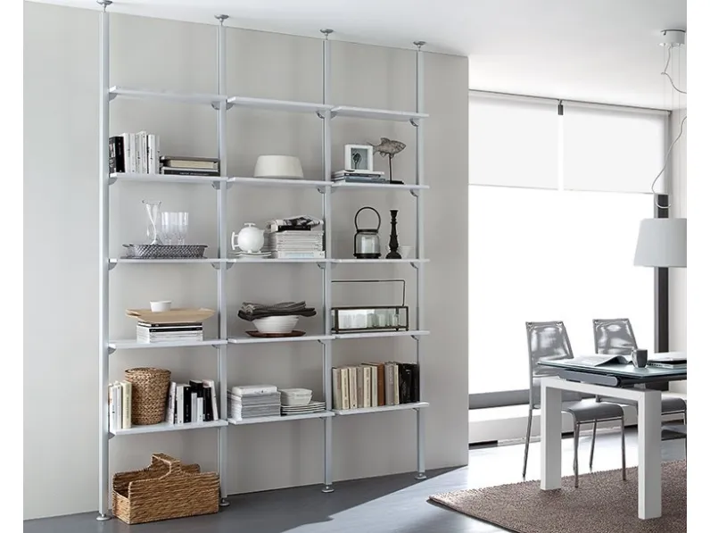 Libreria componibile OK-60-C in melaminico con struttura in alluminio di Domitalia