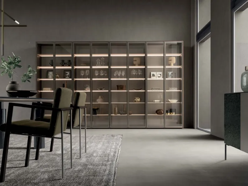 Libreria Pari & Dispari 11 con ante in vetro trasparente di Presotto