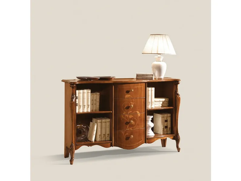 Libreria classica in legno intarsiato Passioni 5416 EM15 di Tarocco Vaccari