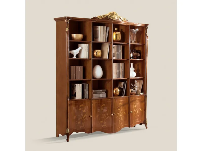 Libreria classica in legno intarsiato Passioni 5427 EM27 di Tarocco Vaccari