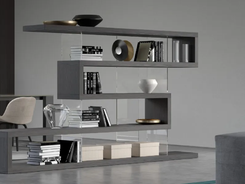 Libreria divisoria in legno e vetro trasparente Snake di Linegianser