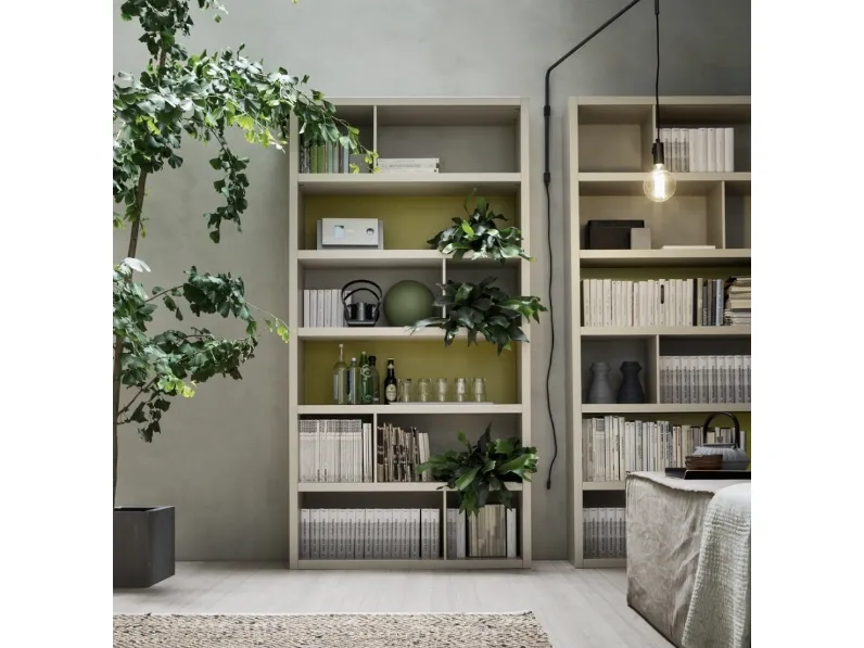 Libreria Spalla SA1563 in melaminico Frassino juta e laccato opaco Iguana di Maronese Acf