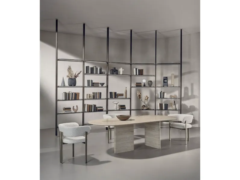 Libreria divisoria Stem in legno e metallo con mensole in vetro di Nature Design