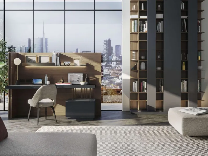 Libreria 13 a muro in laccato opaco e legno di Turati T4