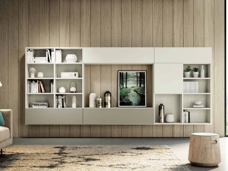 Libreria a muro Vega Day sospeso in laccato opaco di Spagnol Mobili