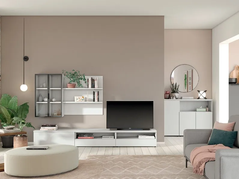 Libreria sospesa Volo Infinity L016 in melaminico finitura Bianco opaco e Vetro di Colombini Casa