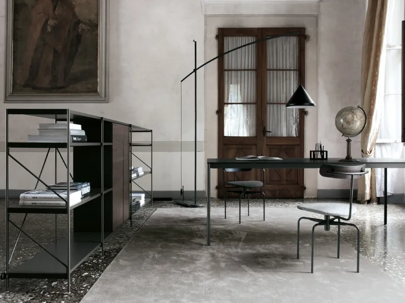 Libreria divisoria in alluminio ghisa con frontali in HPL rovere affumicato XY configurazione 34 di Extendo