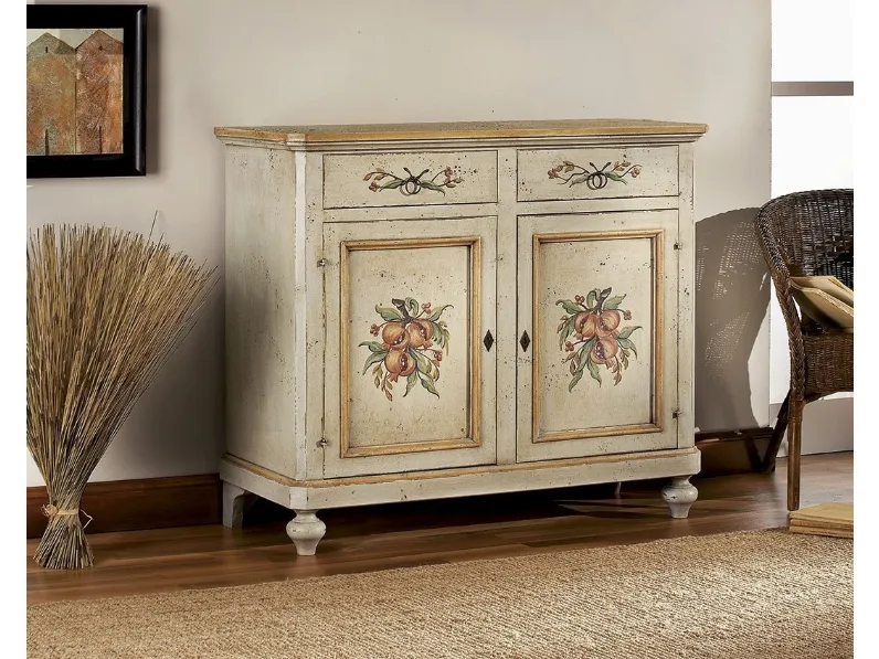 Madia a 2 porte e 2 cassetti con finitura colore avorio antico e ornamenti colore ocra 1416-A di Zanini