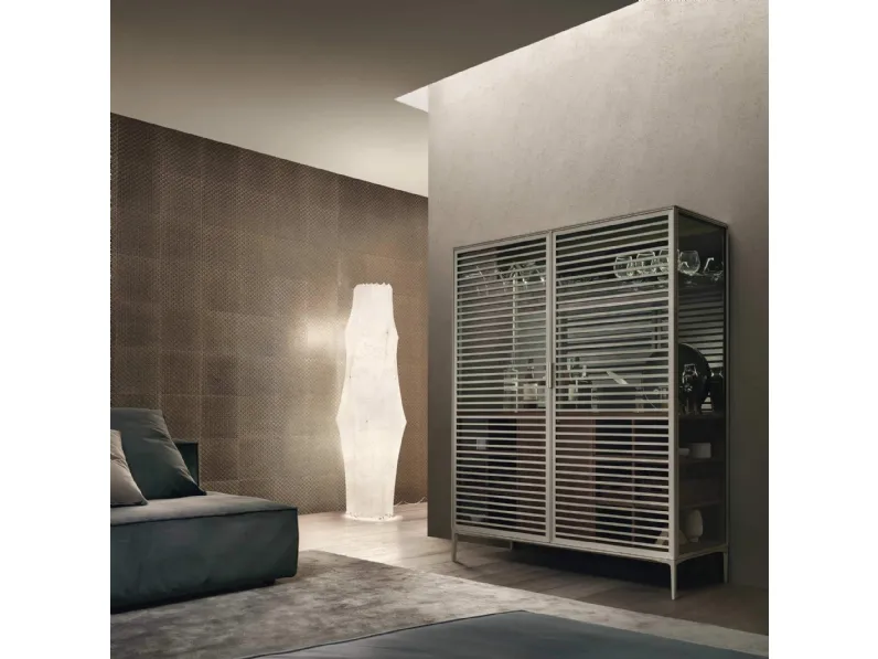 Madia Alambra Alta in vetro e metallo finitura Platino di Rimadesio