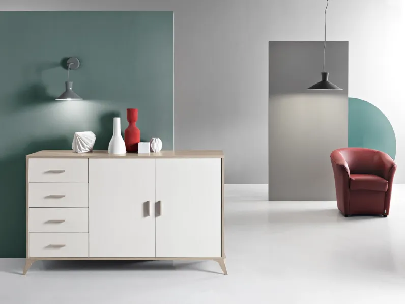 Madia Ariel in melaminico effetto Olmo Bianco di Ikone Casa