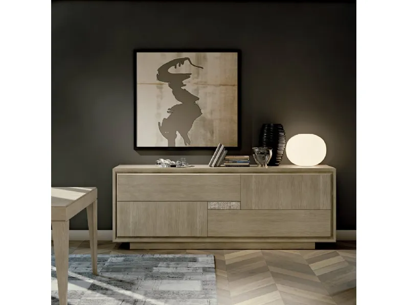 Madia Segreti S490 in legno massello di Rovere con vano segreto nascosto dietro l'intarsio in ceramica artistica di Arte Brotto