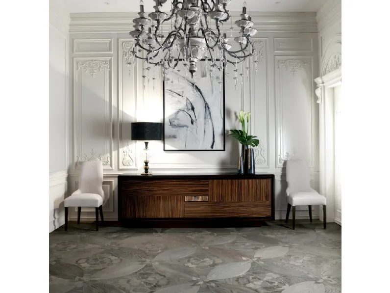 Madia Segreti S490 in legno finitura Piuma Ebano con vano segreto nascosto dietro l'intarsio in ceramica artistica di Arte Brotto