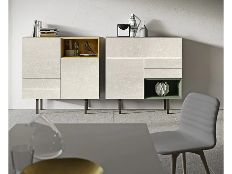 Madia Alta BK04|2 in materico calce con vano a giorno in laccato opaco di Cinquepuntozero