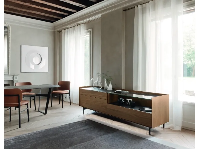 Madia Cabaret 56B in impiallacciato Noce e top in ceramica di Sangiacomo