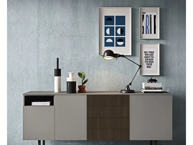 Madia BK03|2 in laccato ardesia con cassettiera in rovere materico rovere termotrattato di Cinquepuntozero