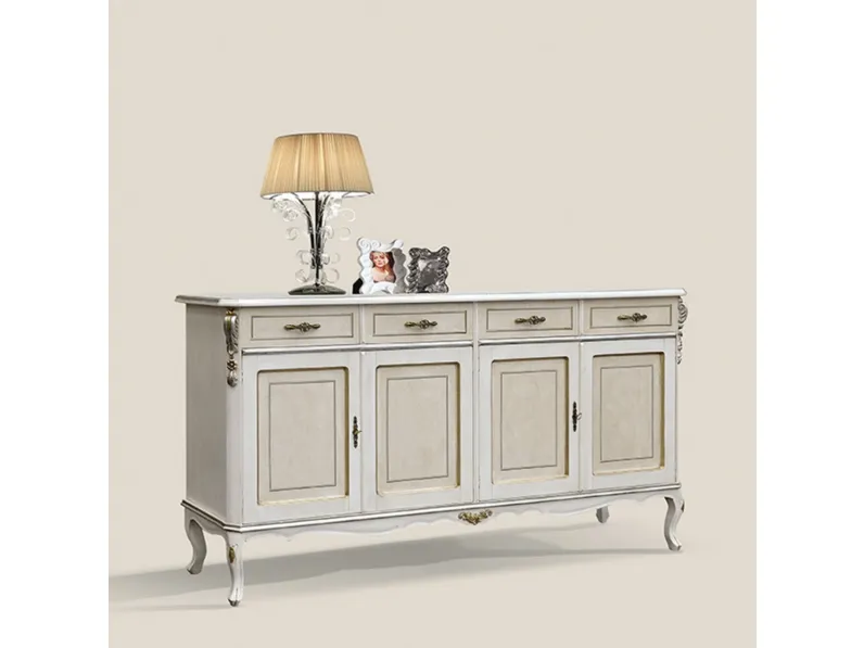 Madia in legno laccato con 4 ante e 4 cassetti Classic 1409 TV131 di Tarocco Vaccari