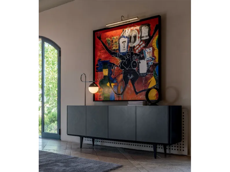 Madia con ante e top in multistrato placcato frassino intarsiato Denver di Cortezari