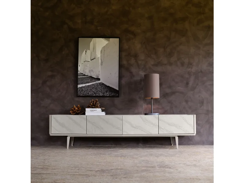 Madia con frontali in listellare di pioppo decorati effetto marmo e top in legno Denver Bassa di Cortezari