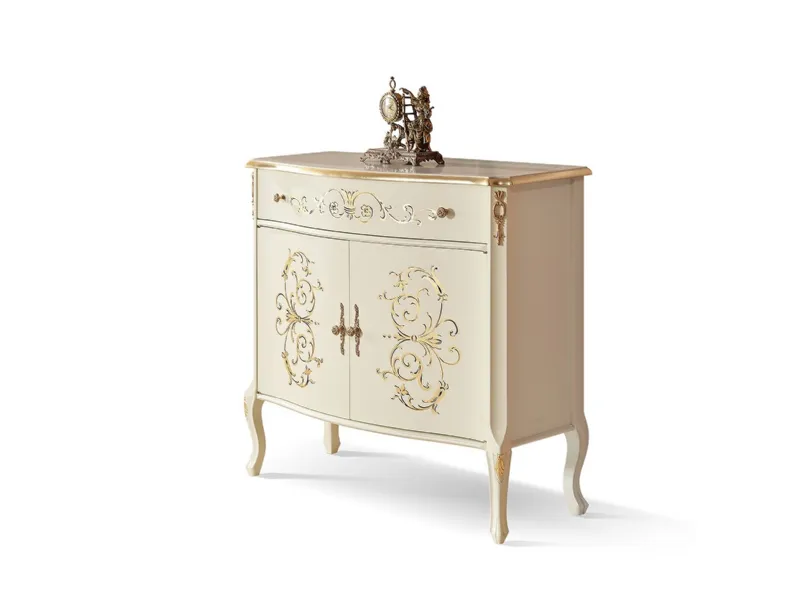 Madia in laccato bianco con intarsi e decorazioni dorate Dogi 4303 EM23 di Tarocco Vaccari