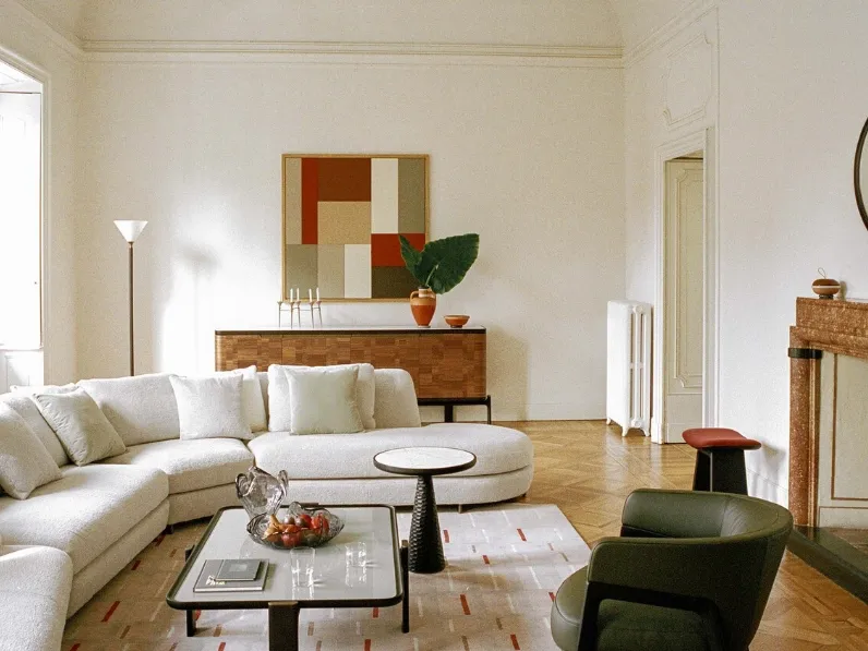 Madia Duo Cabinet basso in legno finitura Noce naturale intarsiato di Poltrona Frau