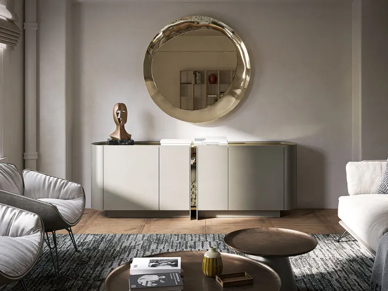 Madia in legno laccato con top e inserto in cristallo Dynasty di Cattelan Italia