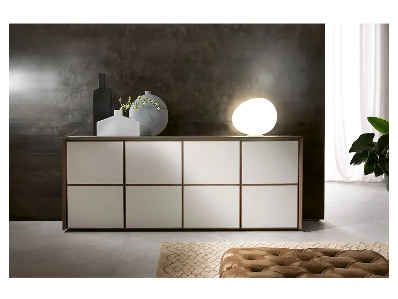 Madia elegante in legno con inserti in eco cemento Flair di Pacini e Cappellini