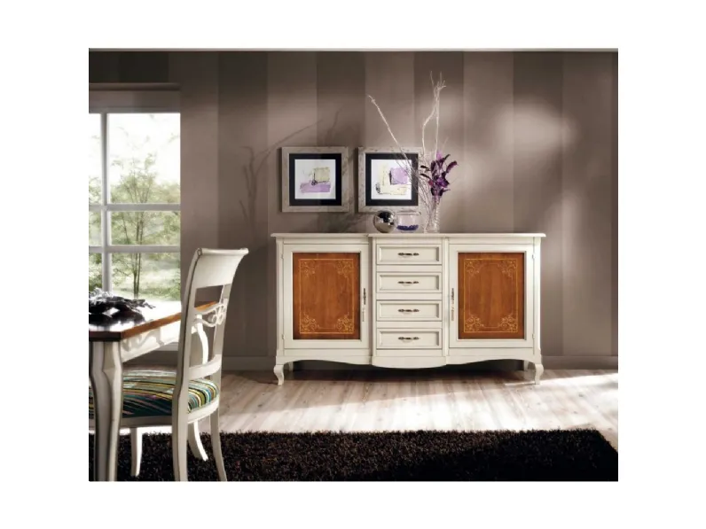 Madia con intarsio floreale a 2 ante e 4 cassetti H608 di Fratelli Raffagnini