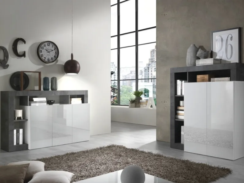 Madia Hamburg in Bianco lucido e Grigio di LC Mobili