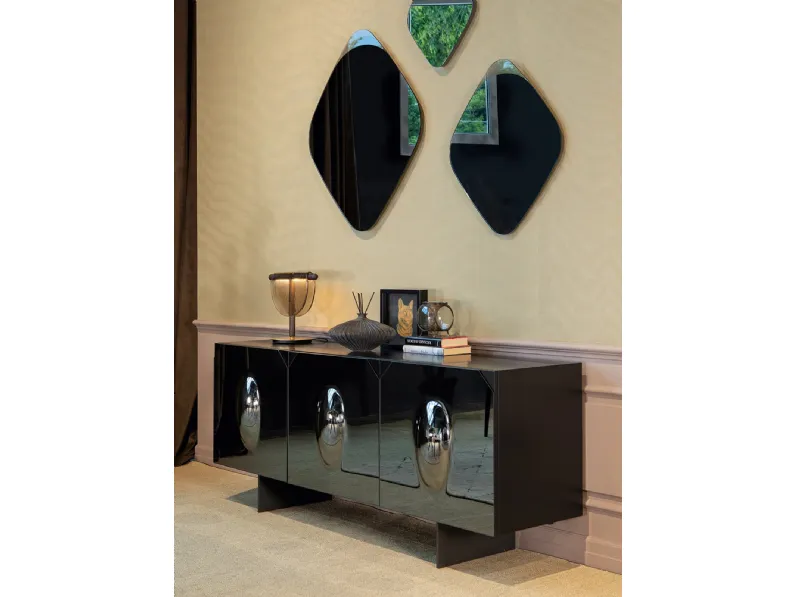 Madia Hopper con ante in cristallo bombato specchiato fumè di Tonin Casa