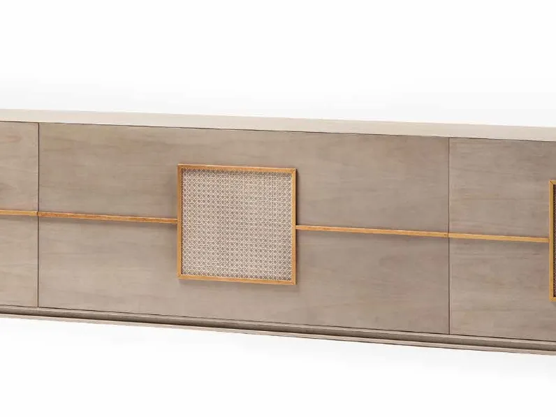 Madia in legno massello di noce con profili in bronzo e pannelli decorativi intrecciati Art I001 di Vittorio Grifoni