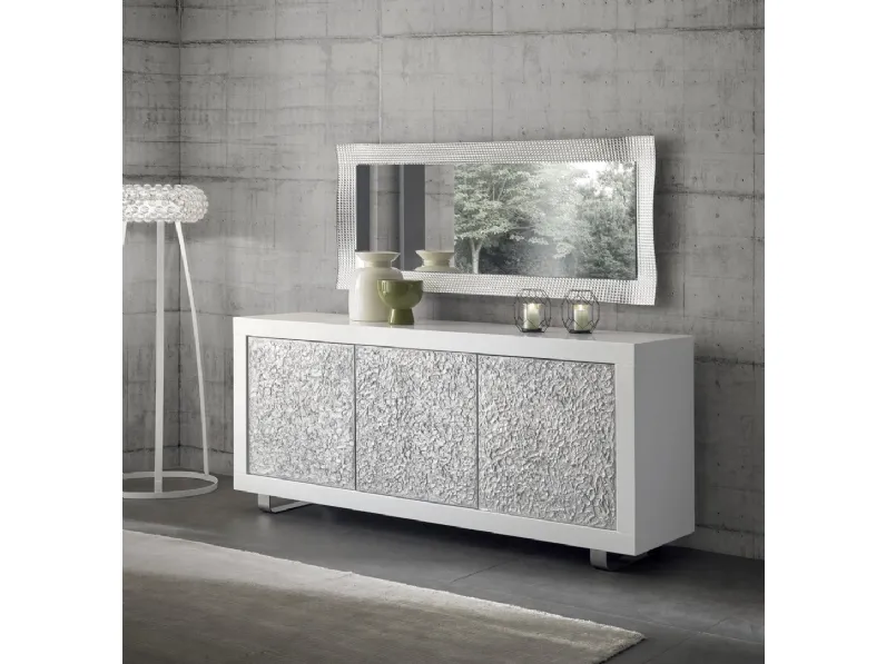 Madia Icon IM4302 finitura materica Argento e laccato Bianco di Imba Srl