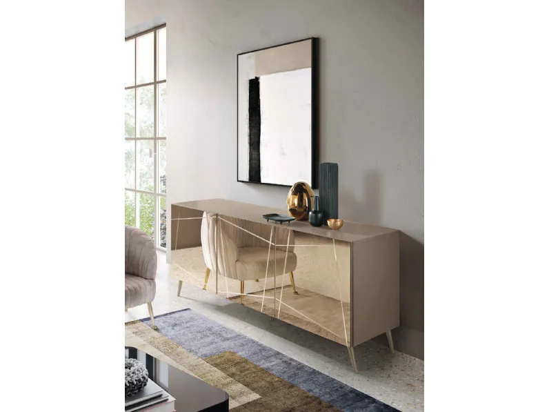 Madia Iside con ante in MDF rivestite in vetro specchio fumé di Capodarte