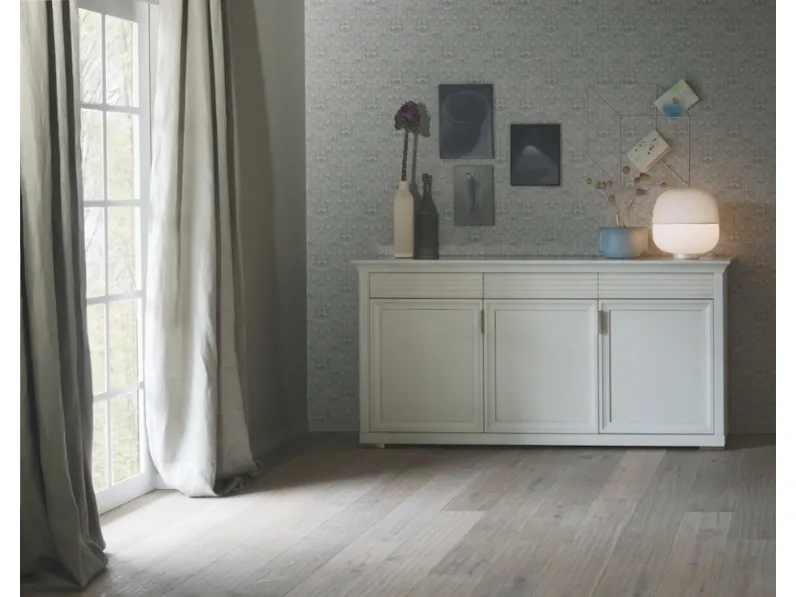 Madia Luna 7231 in legno laccato bianco con top in cristallo di Selva