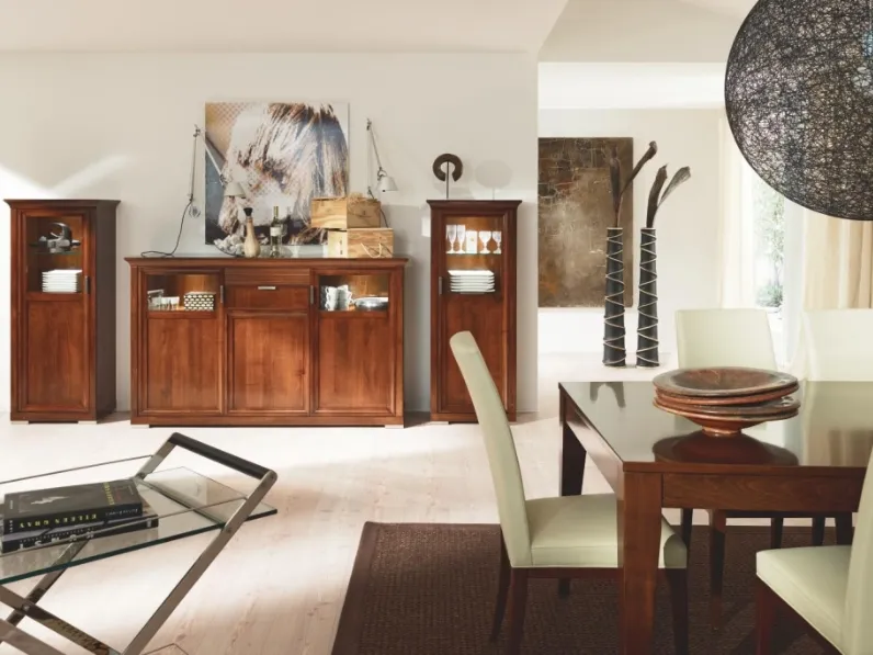 Madia classica in legno con piano impreziosito da un cristallo trasparente Luna 7232 di Selva