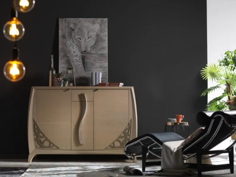 Madia Luna art 5005 finitura Sabbia poro aperto e dettagli Fango di Padovani Mobili