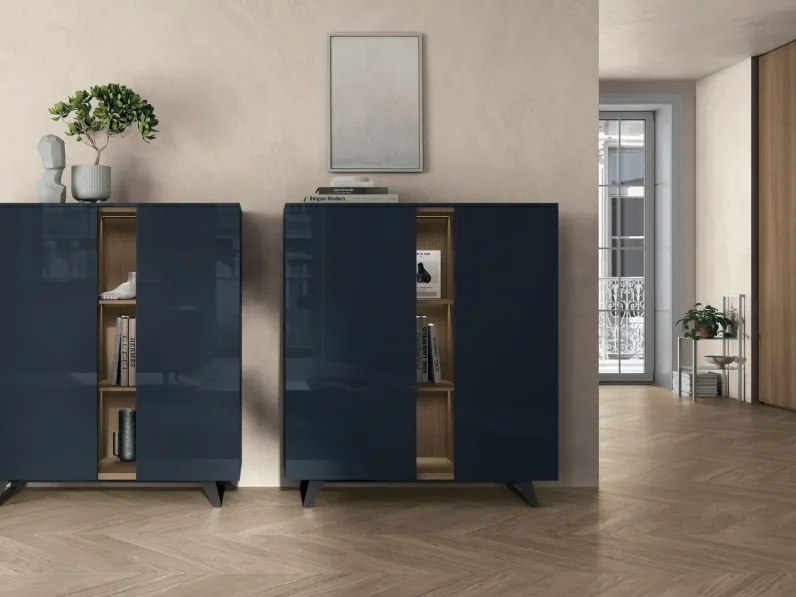 Madia verticale Lydia in laccato lucido blu di prussia di Tomasella