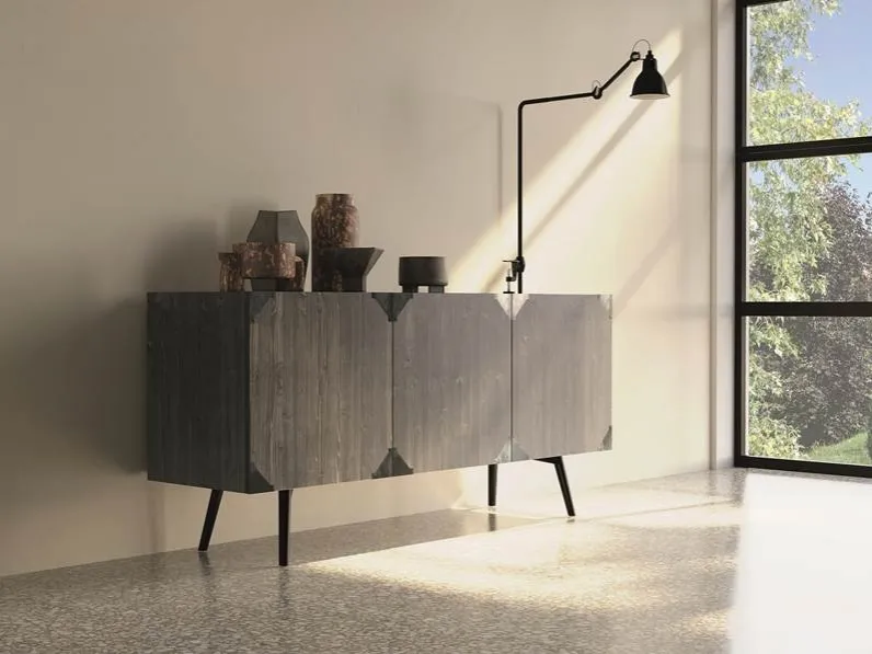 Madia Moon Art 1801 in legno finitura fango con angoli metallici di Fratelli Mirandola