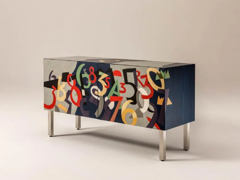 Madia artistica in legno con intarsio Numeri di Laura Meroni