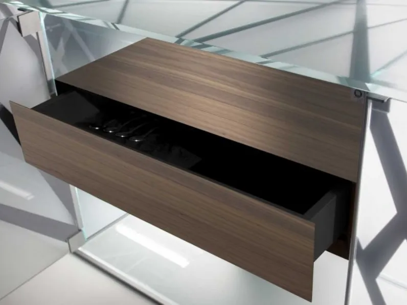 Madia in vetro extrachiaro satinato con cassetto in legno Onis Buffet di Reflex