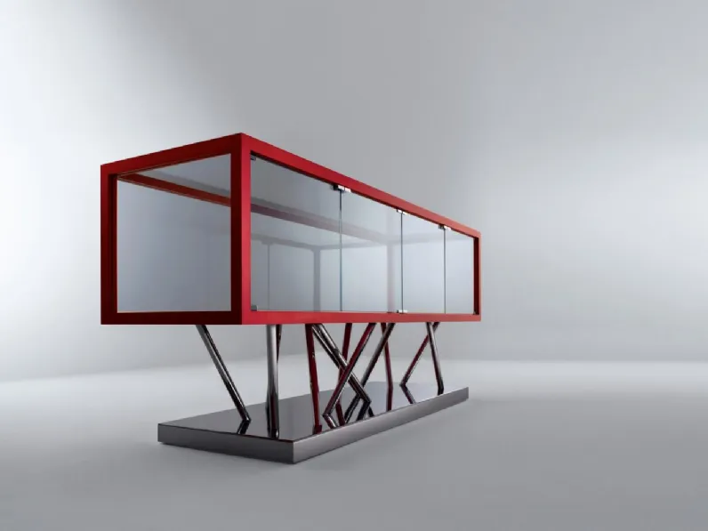 Madia in vetro con profili in legno e base in acciaio lucido SA 02 di Laura Meroni