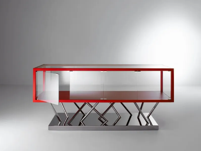 Madia in vetro con profili in legno e base in acciaio lucido SA 02 di Laura Meroni