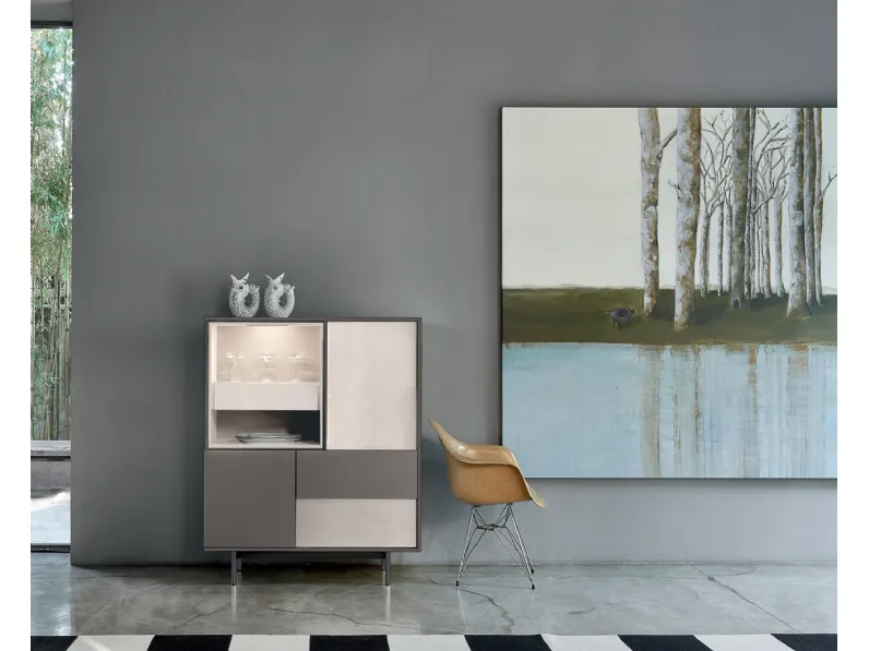 Madia Scrigno 316 in laccato opaco Piombo e materico Loto natura di Sangiacomo