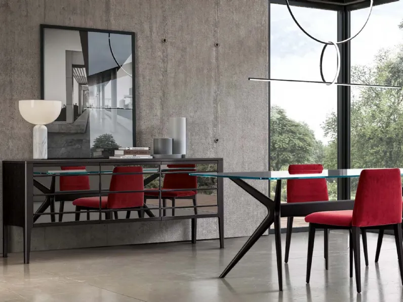 Madia in noce canaletto finitura antracite con ante specchiate Shanghai di Modesign